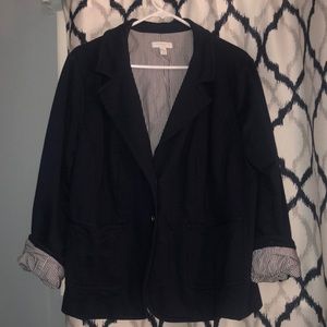 Navy Cotten blazer with white trim details